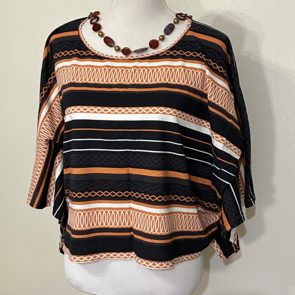 Cruel Southwestern Geometric Stripe Cropped Poncho Top Womens S/M Black Orange